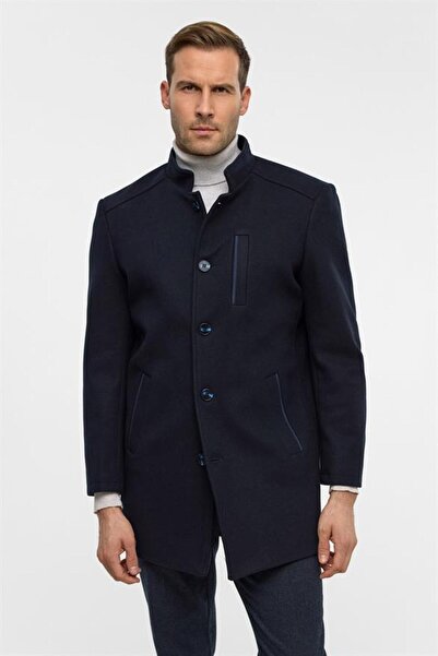 SÜVARİ Lacivert Regular Hakim Yaka Düz Yan Cepli Kaban