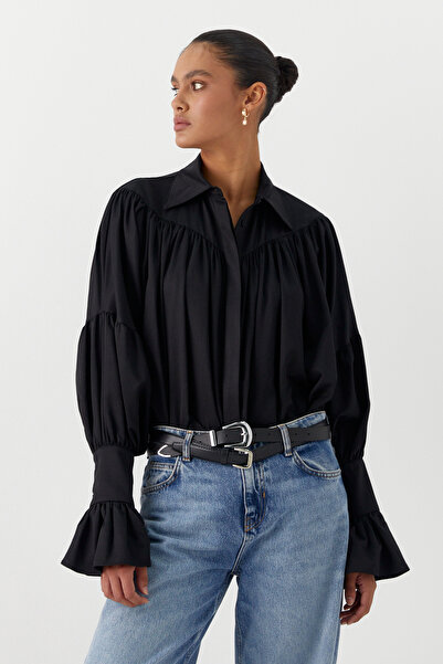MARKALİSTE Сорочка з воланами та деталями на рукавах, чорна