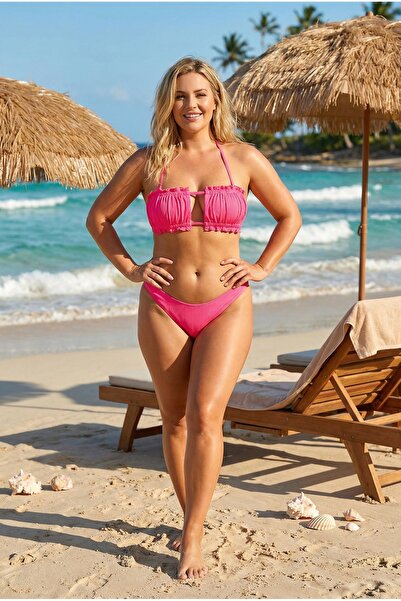 hazelin Women's Pink String Tie-Up Gathered Strapless Bikini Suit Hzl25S-Lc2226