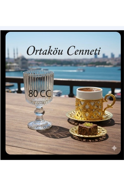 PAKETLENDİ 6' lı Çizgili Ayaklı Kristal Cam Kahve Yanı Su Bardağı