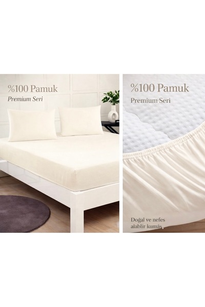 Premium %100 Pamuk Penye Çift Kişilik Lastikli Çarşaf (160x200) + 2 Adet Yastık Kılıfı (50X70 CM)