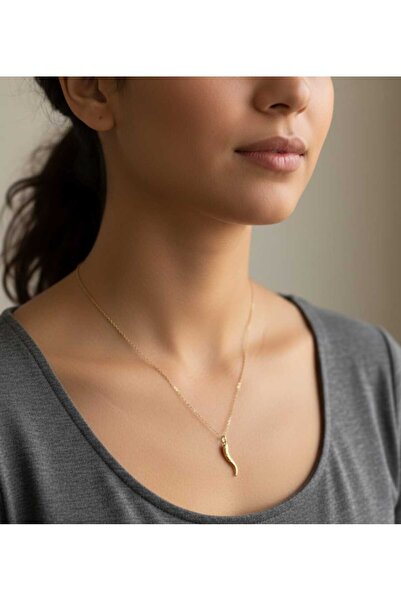 Carenzo Steel Women's Necklace with Luck Horn and Pepper Figure