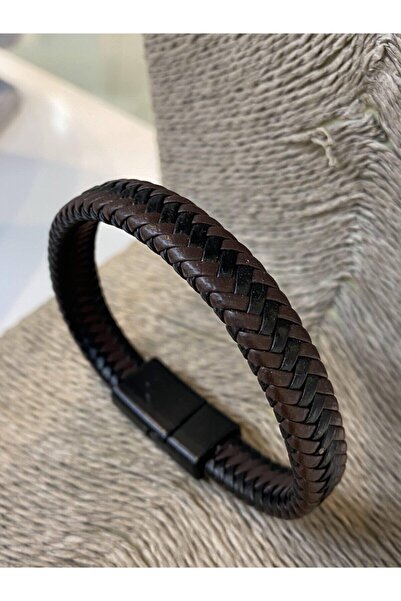 Jenny Daphne Men's Original Leather Steel Handcuffs Colorfast Bracelet