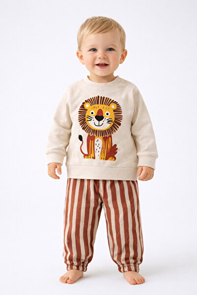 dinamik çocuk طقم أولاد رضيع بنقشة الأسد من الأعلى والأسفل مكون من قطعتين موس...