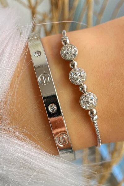 Jenny Daphne Handcuff Triple Stone Elevator Silver Color Combination Bracelet...
