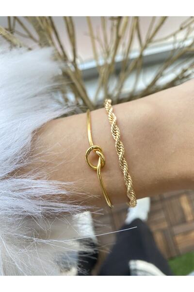 Jenny Daphne Kadın Altın Kaplama Prinç Renk Atmaz Bileklik 2 Li Kombin