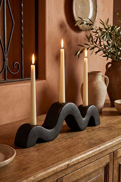 Fonnava Şamdan Mumluk Dekoratif Mumluk Tealight Mumluk Model 13 Siyah Renk