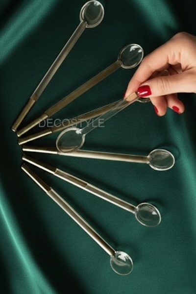 DECOSTYLE Set of 6 Glass Teaspoons with Silver Detail - Luxurious Presentatio...