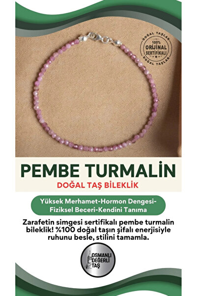 OSMANLI DEĞERLİ TAŞ Sertifikalı Pembe Kuvars Doğal Taş Bileklik