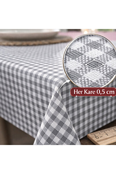 serelya مفرش طاولة رمادي منقوش، مفرش نزهة منقوش - مفرش طاولة رمادي منقوش - قم...