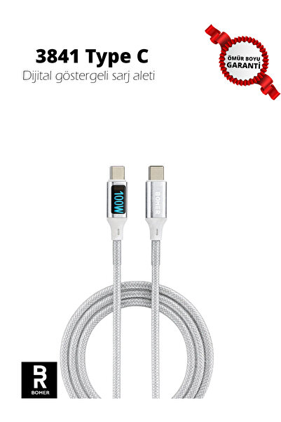 BOMER 3841 Type C To Type C Gösterge Ekranlı 100W Süper Hızlı Şarj ve Data Ka...