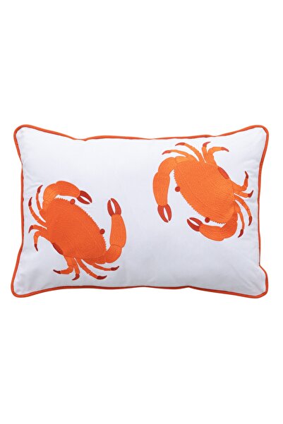 Mudo Home Marin Crab Embroidery Kirlent White Orange 40X60