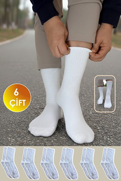YASYAS 6 Çift Beyaz Pamuklu Tenis Kolej Çorap-Yetişkin ve Çocuk