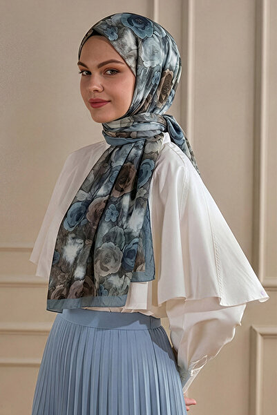 SilkTouch Aqua Watercolor Rose Patterned Shawl
