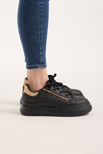 Runnix Shoes Shine Women's Sneaker with Gold Detail, Thick Sole, Premium Casu...