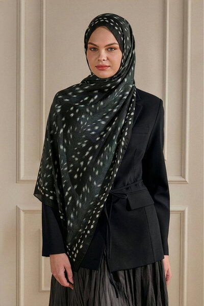 SilkTouch Siyah Bambi Desenli Kraş Şal