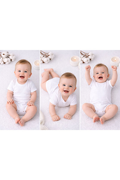 PİNUPTEX 3-Piece 100% Cotton Short Sleeve Baby Snap Bodysuit