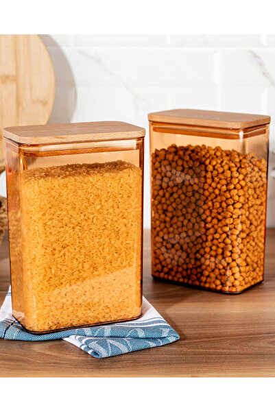 Madame Coco Diviera 2000ml Ahşap Kapaklı Saklama Kabı 2'li