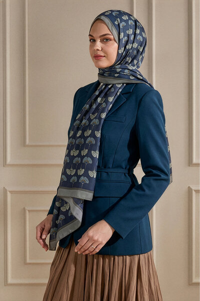 SilkTouch Parlement Blue Clover Patterned Idol Voile Shawl