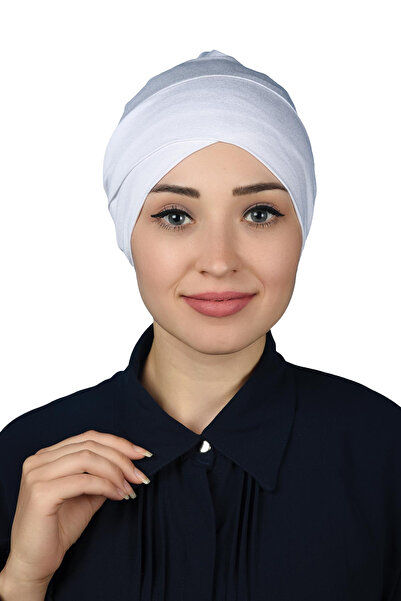 Altobeh Șapcă hijab exterioară încrucișată din bumbac pieptănat - alb
