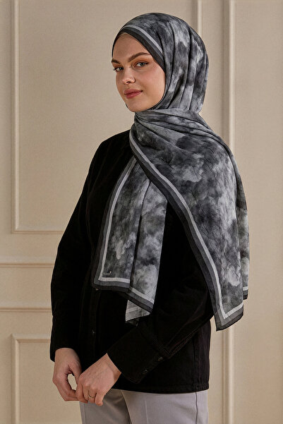 SilkTouch Antrasit Bulut Desenli Kraş Şal
