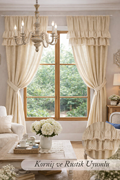 perde plus ستارة خلفية ذات أجنحة واحدة مع تفاصيل من الدانتيل والكشكشة