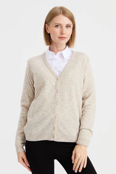 Desen Γυναικεία μάλλινη ζακέτα με λαιμόκοψη V Standard Fit Purple DSN24K21021