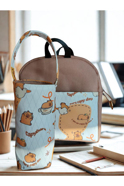 ADUŞKA Lunch Box Thermal Insulated Water-Resistant Lined Bag (Capybara Patter...