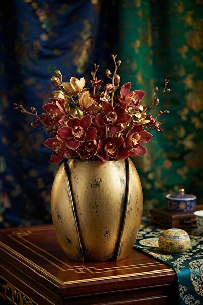 YAYBOX Dekoratif Vazo El Yapımı Altın Eskitme Renk Model 14