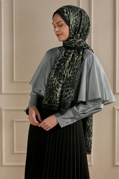 SilkTouch Gray Leopard Patterned Muslin Shawl