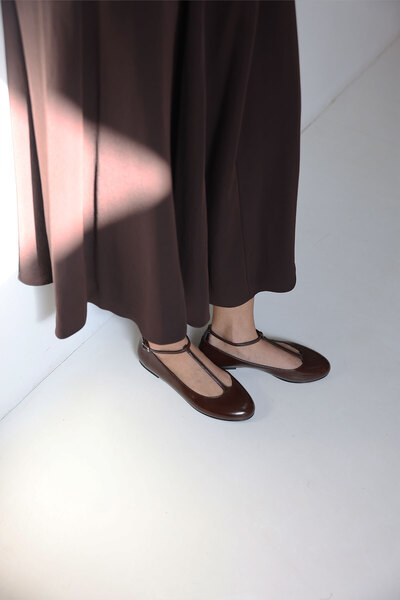 LUTVELIZADE Babet 2606 - Balerini de damă maro fierbinte cu vârf oval și deta...