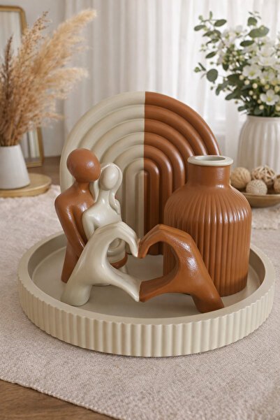 Trios Gift Dekoratif Obje Vernikli-Sevgili Sarılan Çift-Kalp Oluşturan Eller-...