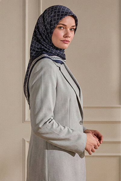 SilkTouch Navy Blue Diamond Tie Pattern Crystal Scarf