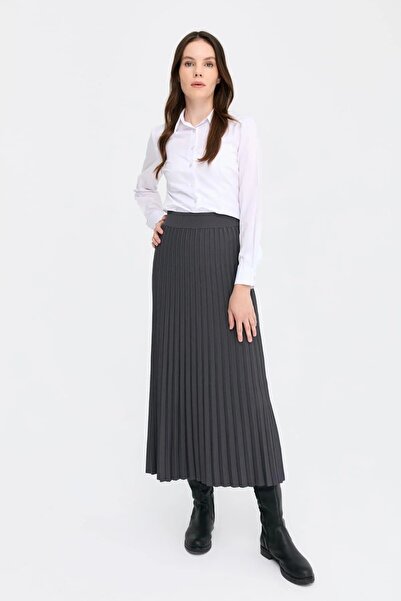 Desen Fusta tricotată pentru femei, cu talie elastică plisată, antracit DSN24...