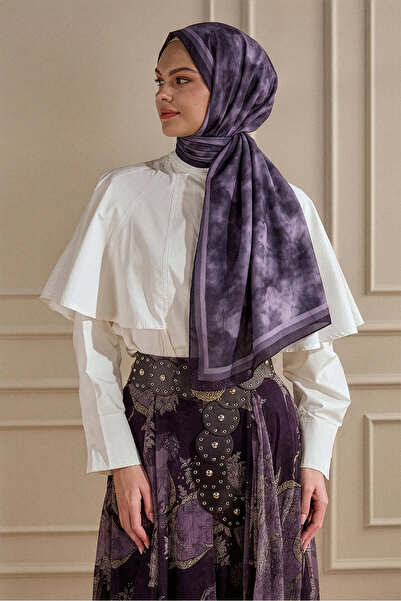 SilkTouch Mor Bulut Desenli Kraş Şal