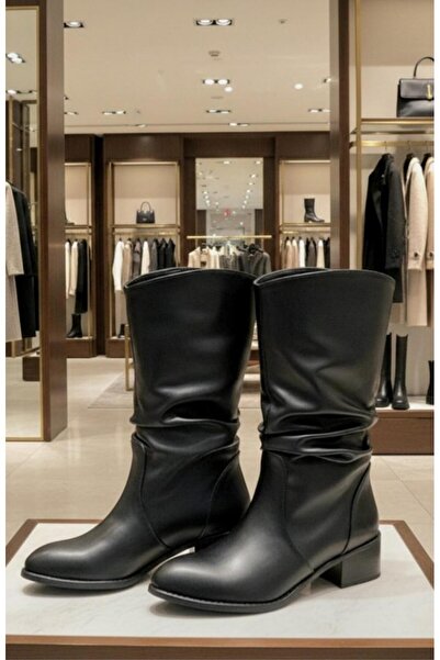 37Numara بوت نسائي مقاس كبير - 41-42-43-44 جلد أسود