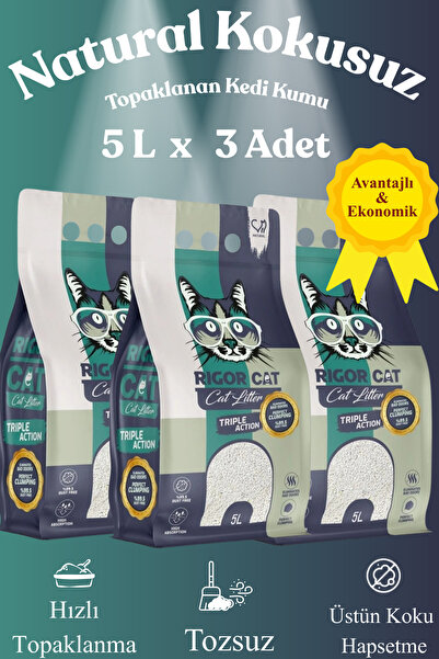 RIGOR CAT Naturel Topaklanan Kedi Kumu 3 X 5 LT