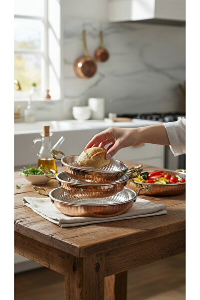 Genel Markalar 3lü Bakır Tava Seti Sorelis (14-16-18CM) Yumurta, Kuymak, Omle...