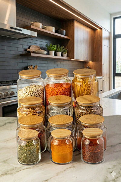 Denia Home |   Liva |   12 Piece Vacuum Sealed Glass Jar Set with Bamboo Lids...