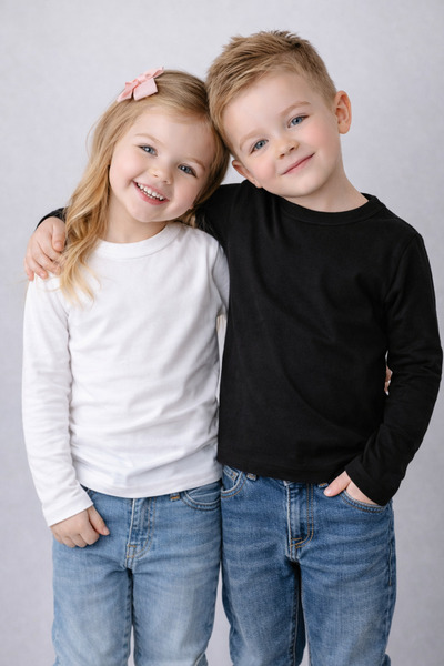 PİNUPTEX Erkek / Kız %100 Pamuk 2'li Siyah Beyaz Uzun Kollu Basic T-shirt