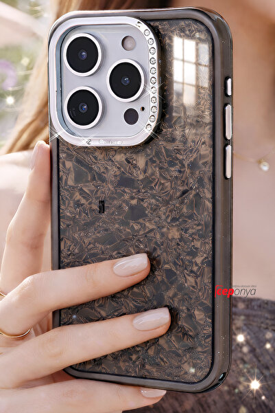 Ceponya غطاء حماية لآيفون 16 برو ماكس بتصميم لامع مرصع بالأحجار مع غطاء للكاميرا