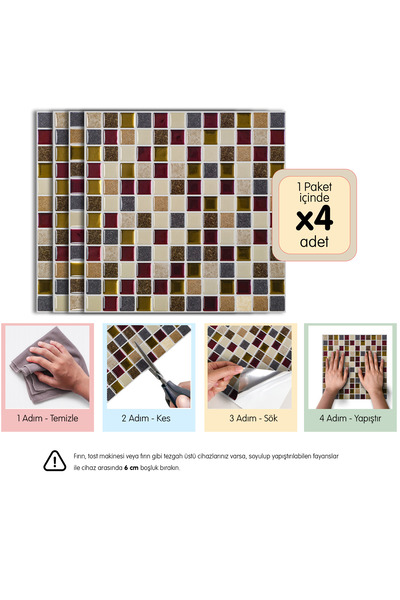 Stickez Tiles 3d Kendinden Yapışkanlı Duvar Karosu 25,4 cm x 25,4 cm (4 ADET)...