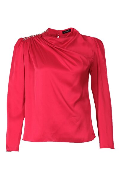 EXPLOSION Жіноча блуза з високим коміром, довгими рукавами та деталями на пле...