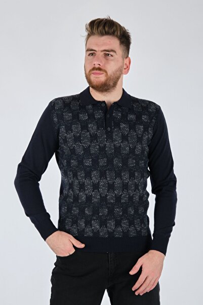 FULKER Košulja kragna Dugmad Sa deznom Dugih rukava tamnoplava muška pletenin...