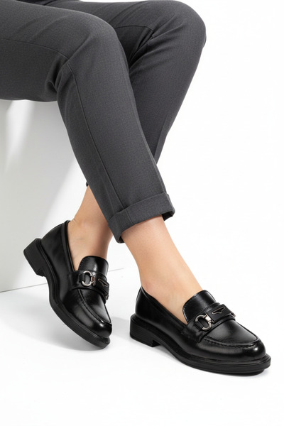 Delroshine CLENA Siyah Rugan Tokalı Loafer Ayakkabı