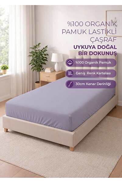 Days In Colours 100% organski pamuk postavljena plahta - 100x200 - lila - ser...