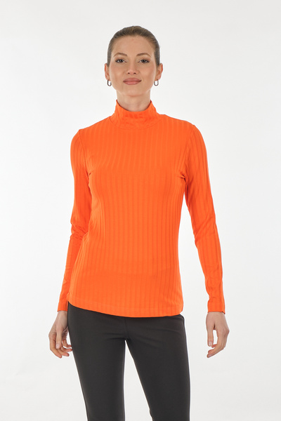 ON TRİKO Рибальський комір, довгі рукави, помаранчева жіноча блуза 22271373