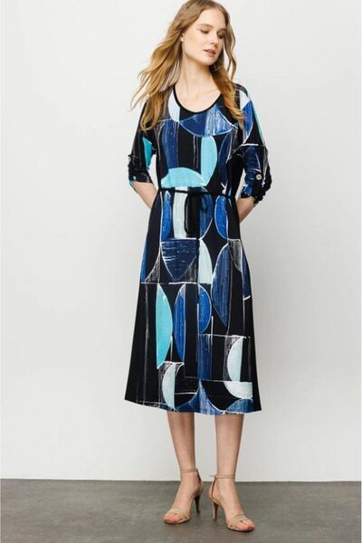 Desen Жіноча сукня міді - Геометрична - 3/4 рукав