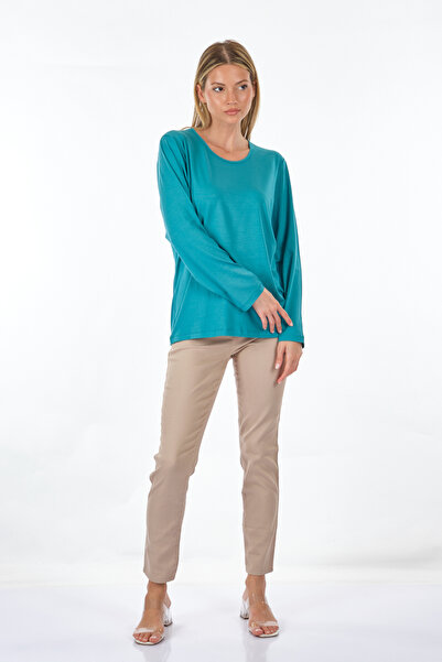 Desen Dugačka zelena ženska bluza Pamučni džersej 23123787