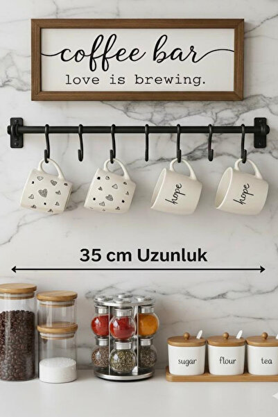 UG Home Siyah Retro 6 lı Sıra Askı Dekoratif Retro Mutfak Havlu Askısı , Finc...